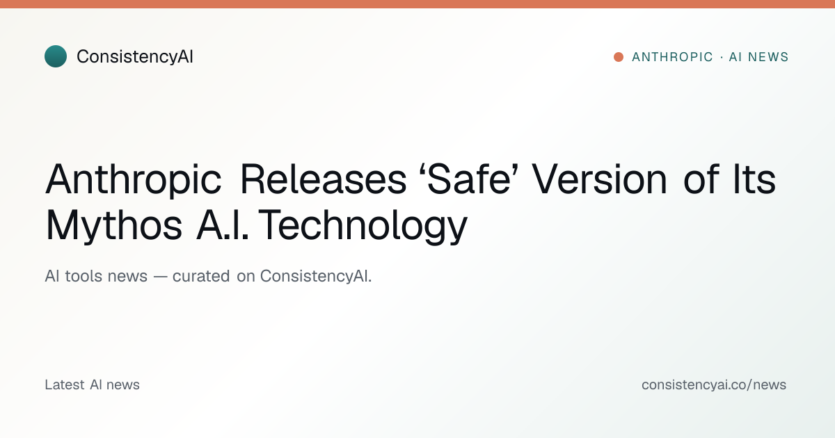 Anthropic Releases ‘Safe’ Version of Its Mythos A.I. Technology
